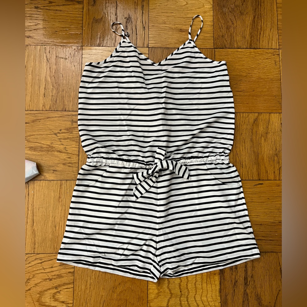 J. Crew Black and White Striped Romper